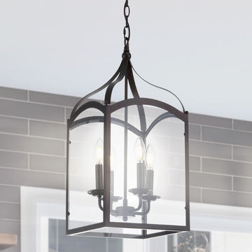 Ruth 11" Traditional Classic Lantern Metal/Glass LED Pendant - JONATHAN Y